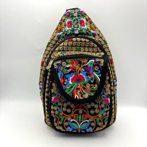 Embroidered Boho Small Sling Bag Canvas